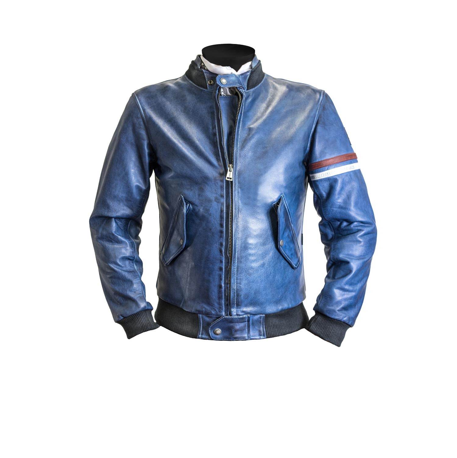 BLOUSON HELSTONS NOVA CUIR CRUST BLEU 20180002 BL