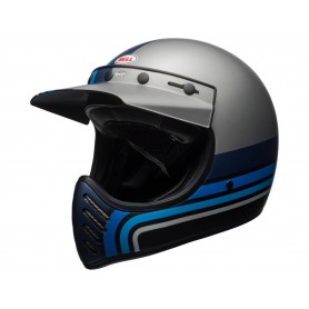 Casques BELL CASQUE BELL MOTO-3 Matte Silver/Black/Blue Stripes 7092525