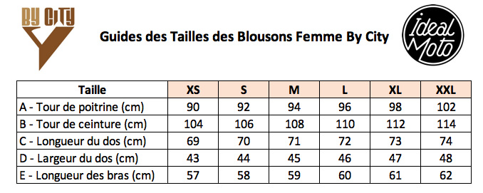 Guide Tailles Blousons By City Hiver Femme